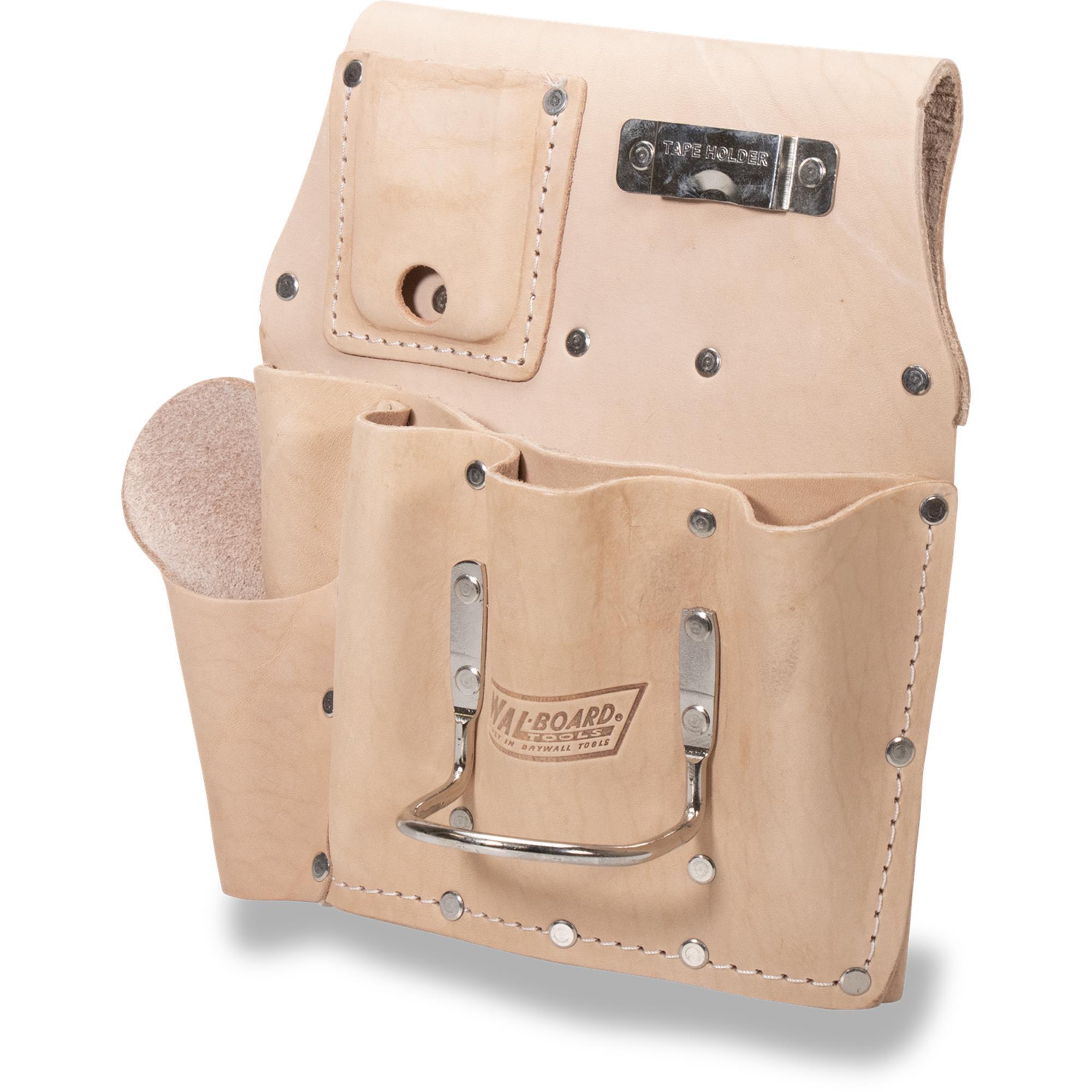 Wal-Board Semi-Flat Tool Pouch — Heavy-Duty Leather, Stitched and Riveted Seams, Model# 016-005